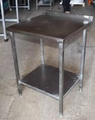 1 x Stainless Steel Prep Table With Upstand and Undershelf - Dimensions: H90 x W65 x D66 cms -