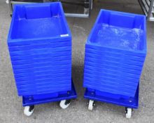 24 x Stackable Storage Trays With Transport Trolleys - Tray Size 60 x 39 cms - Recently Removed From