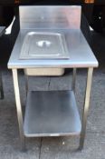 1 x Stainless Steel Prep Table WIth Inset Gastro Pan, Upstand, Undershelf and Gastro Pan Lid -