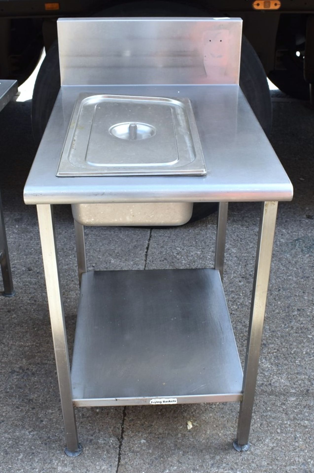 1 x Stainless Steel Prep Table WIth Inset Gastro Pan, Upstand, Undershelf and Gastro Pan Lid -