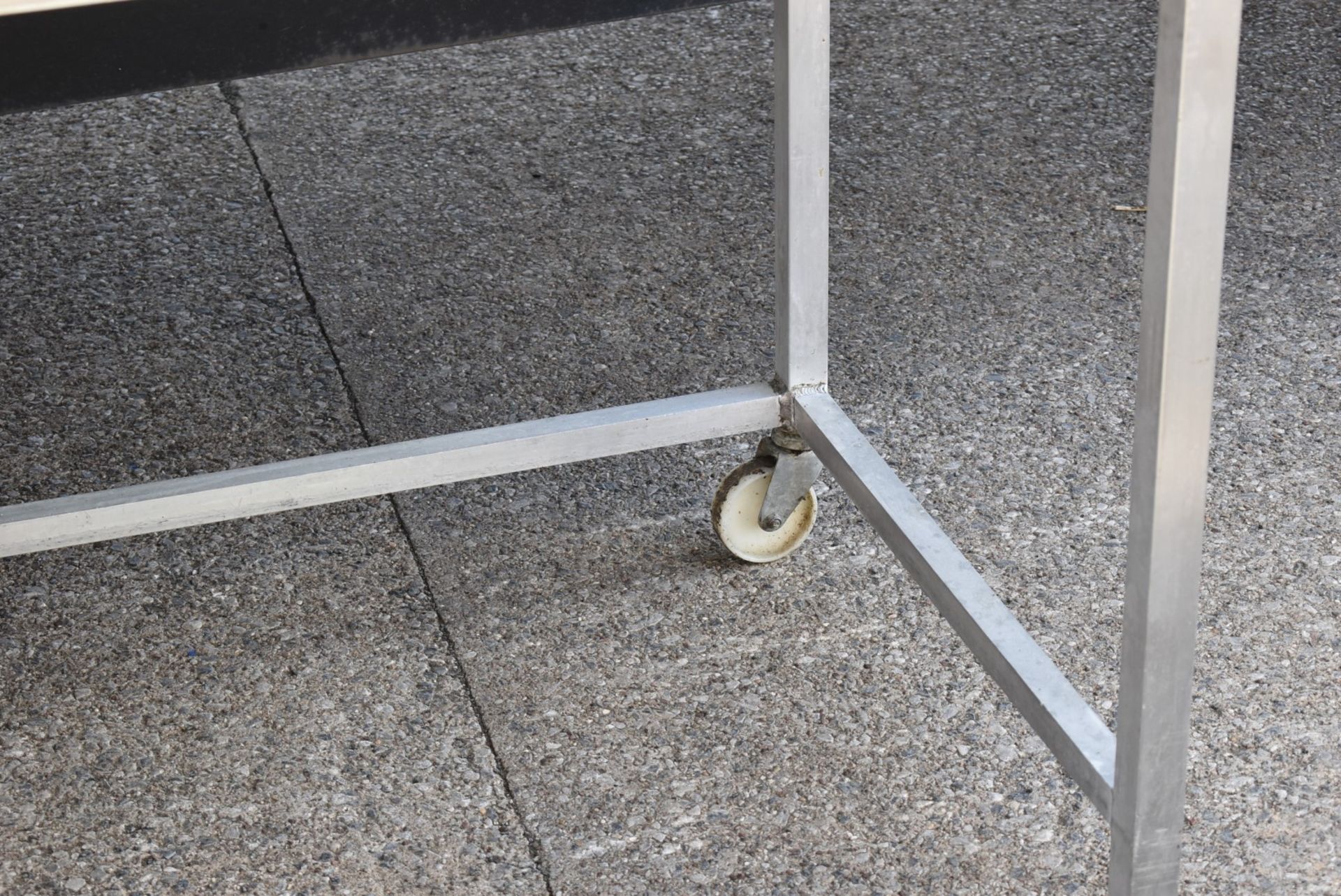 1 x Stainless Steel Prep Table With Upstand and Castor Wheels - H91 x W176 x D80 cms - Dimensions: - Image 2 of 8