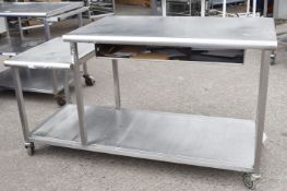 1 x Stainless Steel Prep Table on Castors Featuring Undershelf, Multi-Level Surface and Storage