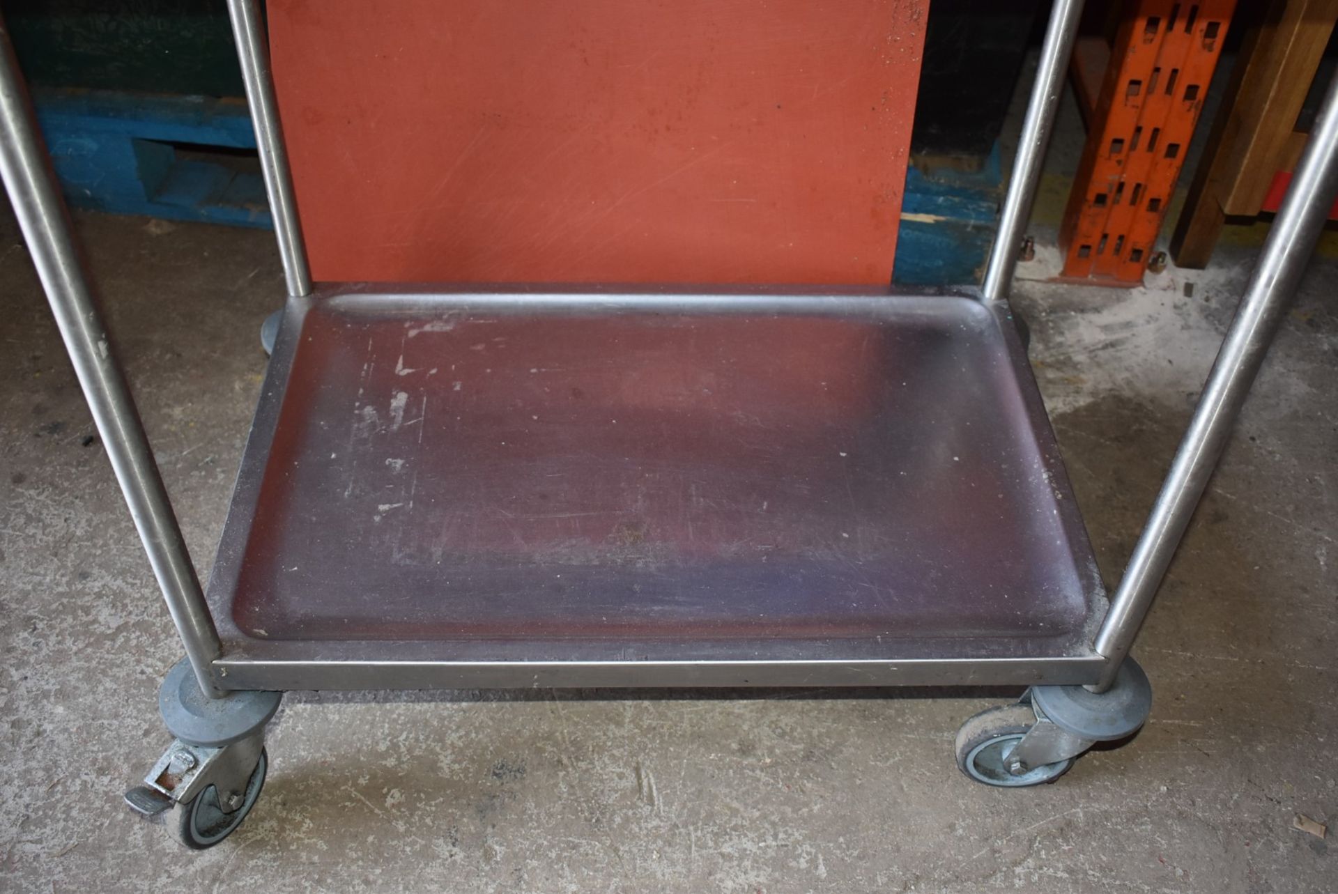 1 x Stainless Steel Two Tier Trolly With Anti Spill Shelves, Castor Wheels and Push/Pull Handles - - Image 3 of 8