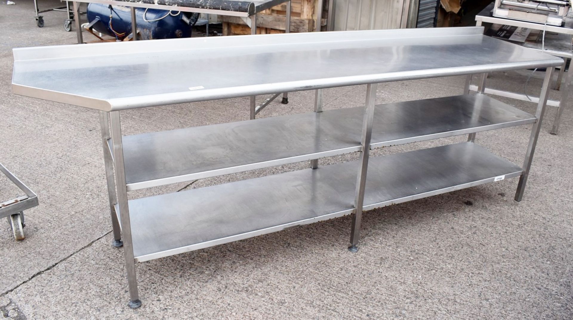 1 x Large 8ft Commercial Kitchen Prep Table With Undershelves and Upstand - Stainless Steel -