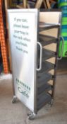 1 x Cafeteria Canteen Tray Stands With Approximately 80 x Food Trays  - Recently Removed From