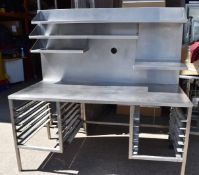 1 x Stainless Steel Prep Bench With Large Splashback Panel, Multiple Shelves and Tray Runners -