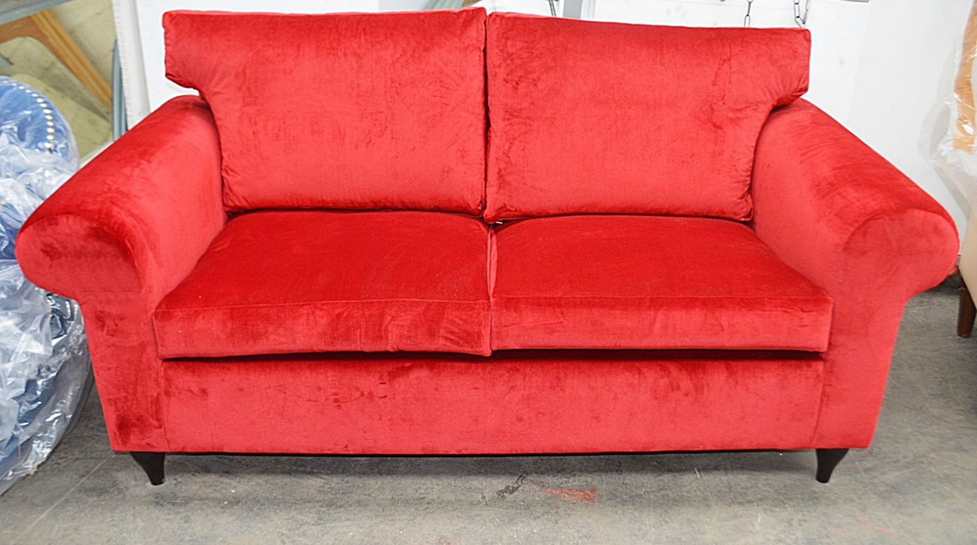 1 x Bespoke 2-Seater Commercial Sofa In A Bright Red Velvet With Complimenting Cushion - - Image 2 of 6