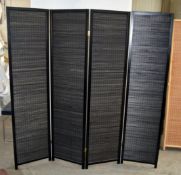 1 x 4-Panel Dressing Screen In Black - Dimensions: Height 180 x Max.Width 180cm - Ref: MHB115 -