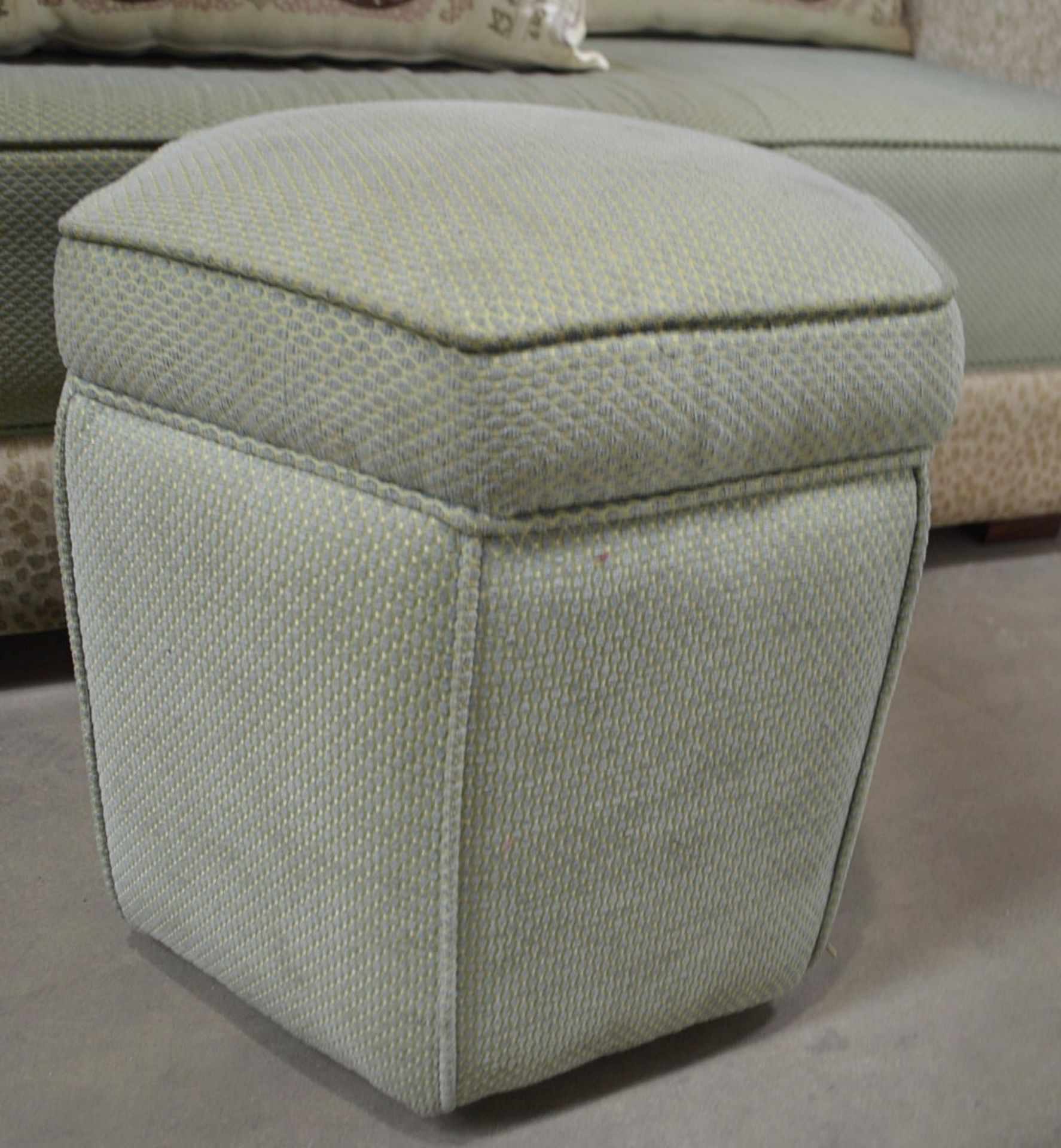 1 x Upholstered Sofa With 4 x Cushions, Pale Green Seat Cushion With Matching Footstool - Ref: - Image 5 of 7