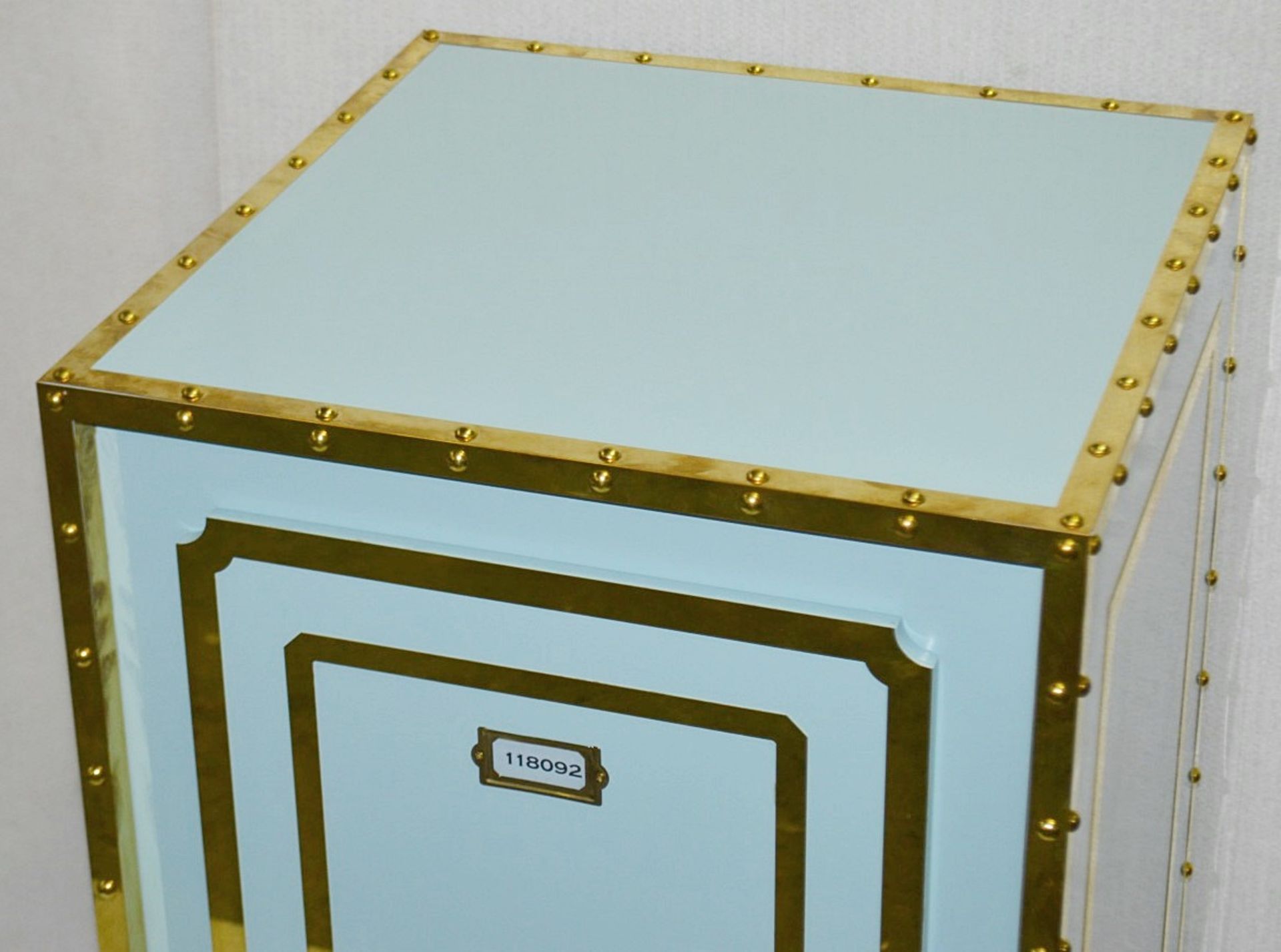 1 x Opulent Bank Vault Safe-style Shop Display Plinth In Tiffany Blue With Gold Trim - Image 4 of 6