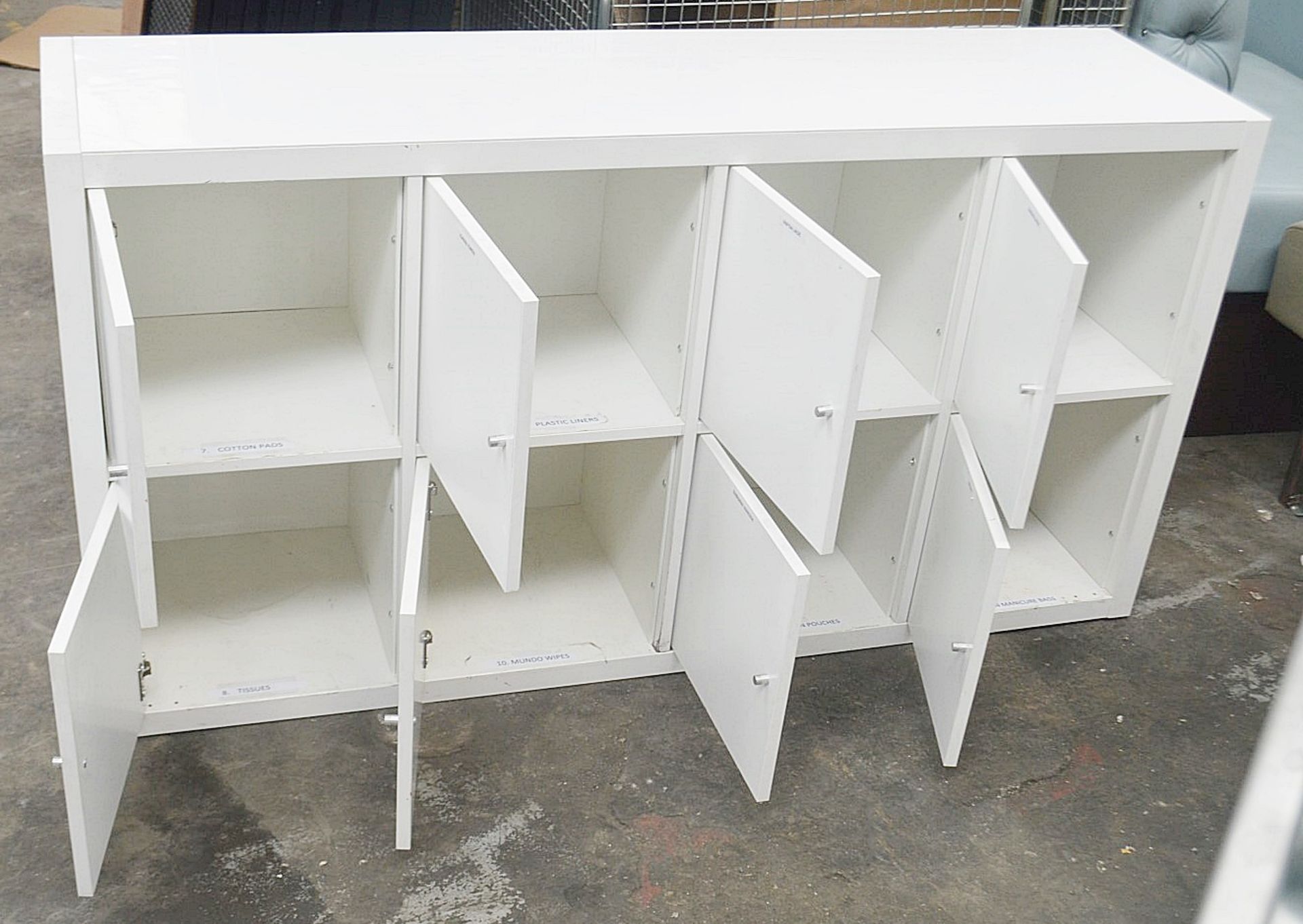 1 x 8-Door Salon Storage Unit In White - Dimensions: H77 x W146.5 x D38.7cm - Ref: MHB135 - - Image 4 of 4