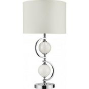 1 x Searchlight Table Lamp - Chrome White Glass Balls & Drum Shade - 70cm Height - Product Code: