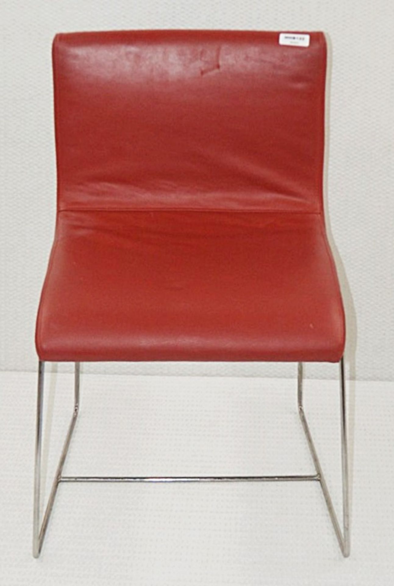 4 x Stylish Contemporary Chairs Upholstered In Red Faux Leather With Chrome Bases - Dimensions: - Image 6 of 6