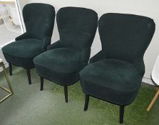 3 x Stylish Upholstered  Button Back Chairs In Dark Green + 1 x Eames-style Chair In White  - Ex-