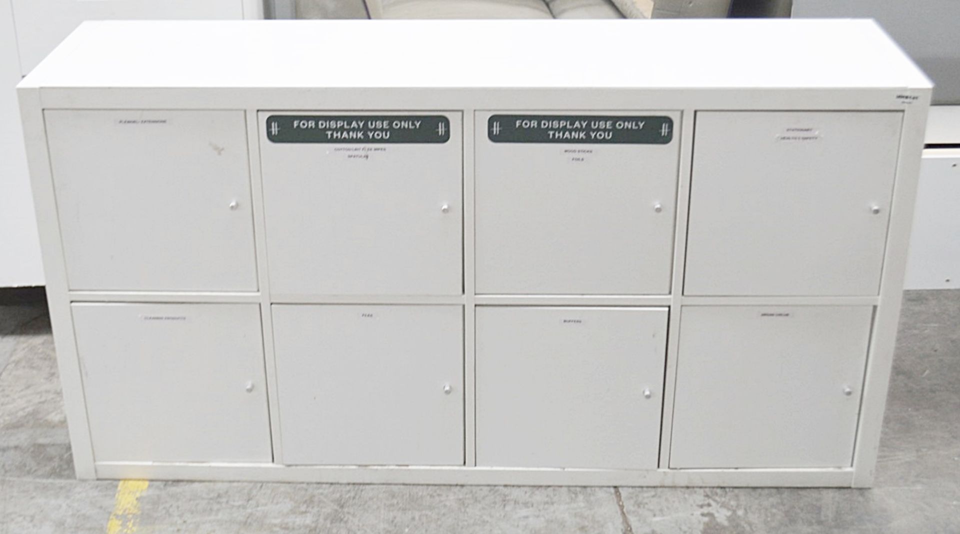 1 x 8-Door Salon Storage Unit In White - Dimensions: H77 x W146.5 x D38.7cm - Ref: MHB141 -