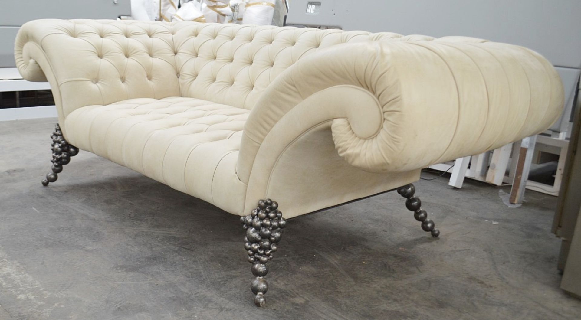 1 x Stunning Bespoke Cream Button-Back Leather Sofa - Professionally Handcrafted - Complete One-Off - Image 3 of 8