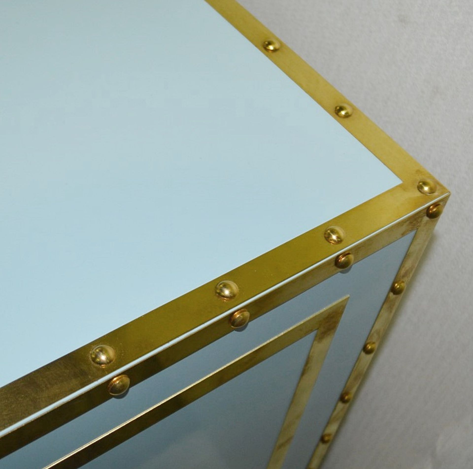 Set Of 3 x Slimline Bank Vault Safe-style Shop Display Plinths In Tiffany Blue With Gold Trim - Image 7 of 7