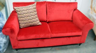 1 x Bespoke 2-Seater Commercial Sofa In A Bright Red Velvet With Complimenting Cushion -