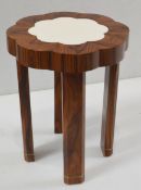 1 x Moroccan-style Solid Wood Side Table With Stone Inlay And Glass Top - Dimensions: Height
