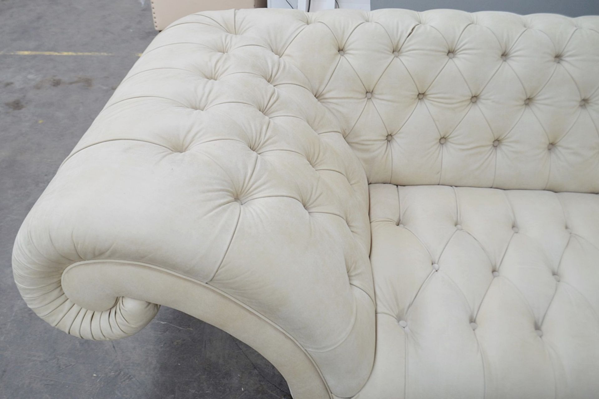 1 x Stunning Bespoke Cream Button-Back Leather Sofa - Professionally Handcrafted - Complete One-Off - Image 6 of 8