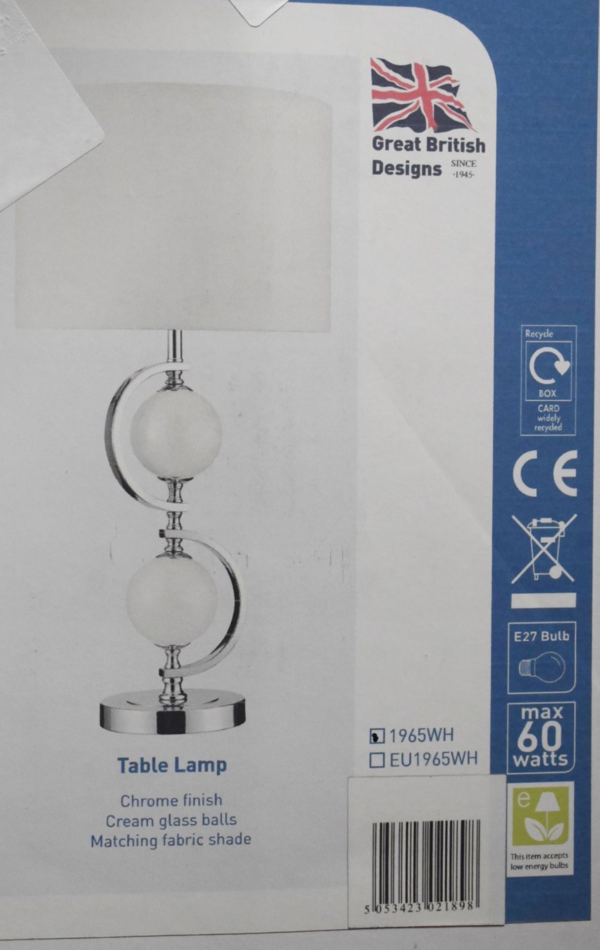 1 x Searchlight Table Lamp - Chrome White Glass Balls & Drum Shade - 70cm Height - Product Code: - Image 2 of 3