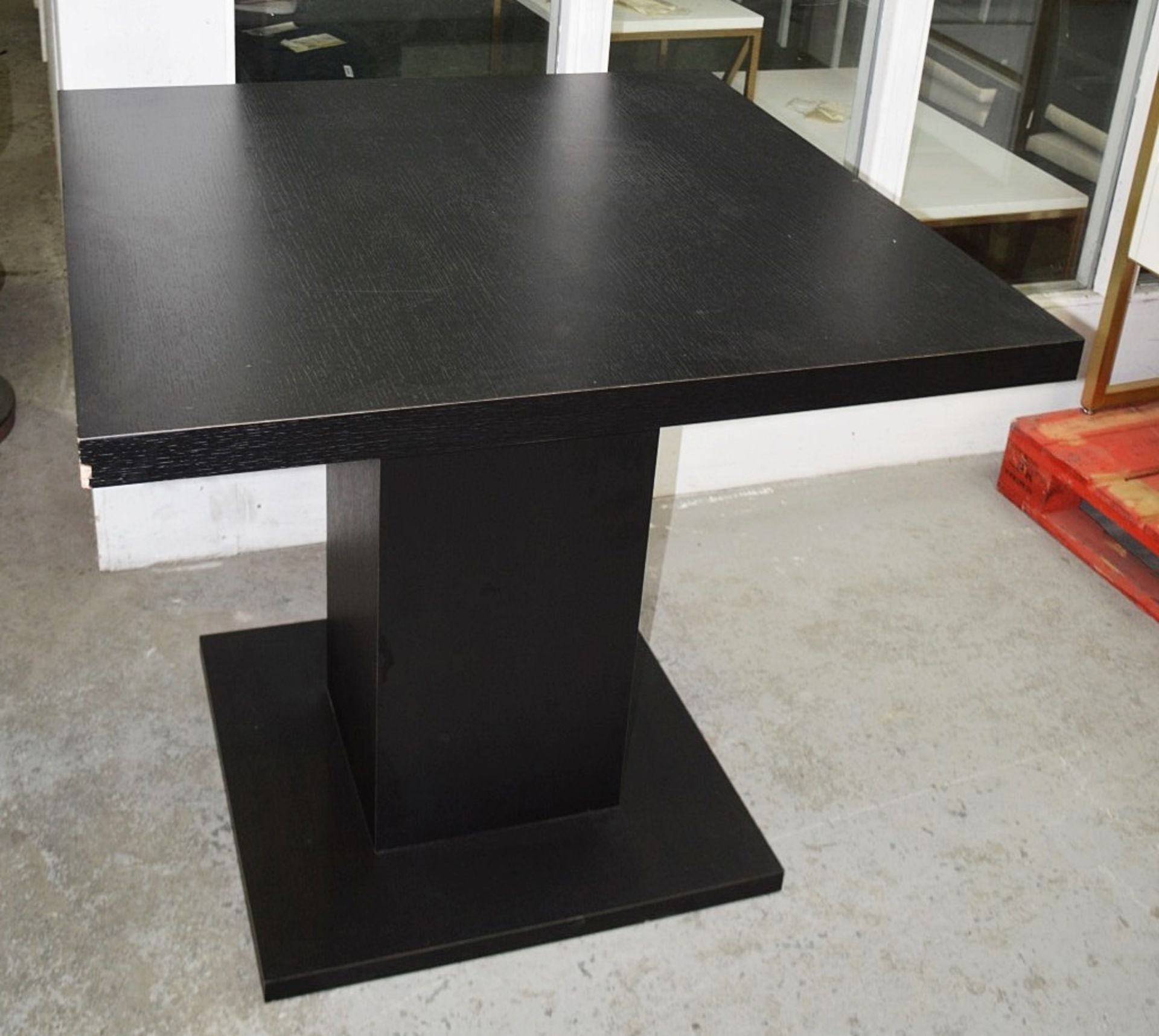 1 x Large Square Dining / Meeting Table In A Dark Wood Veneer With 4 Leather Upholstered Stools - Image 3 of 10