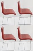 4 x Stylish Contemporary Chairs Upholstered In Red Faux Leather With Chrome Bases - Dimensions: