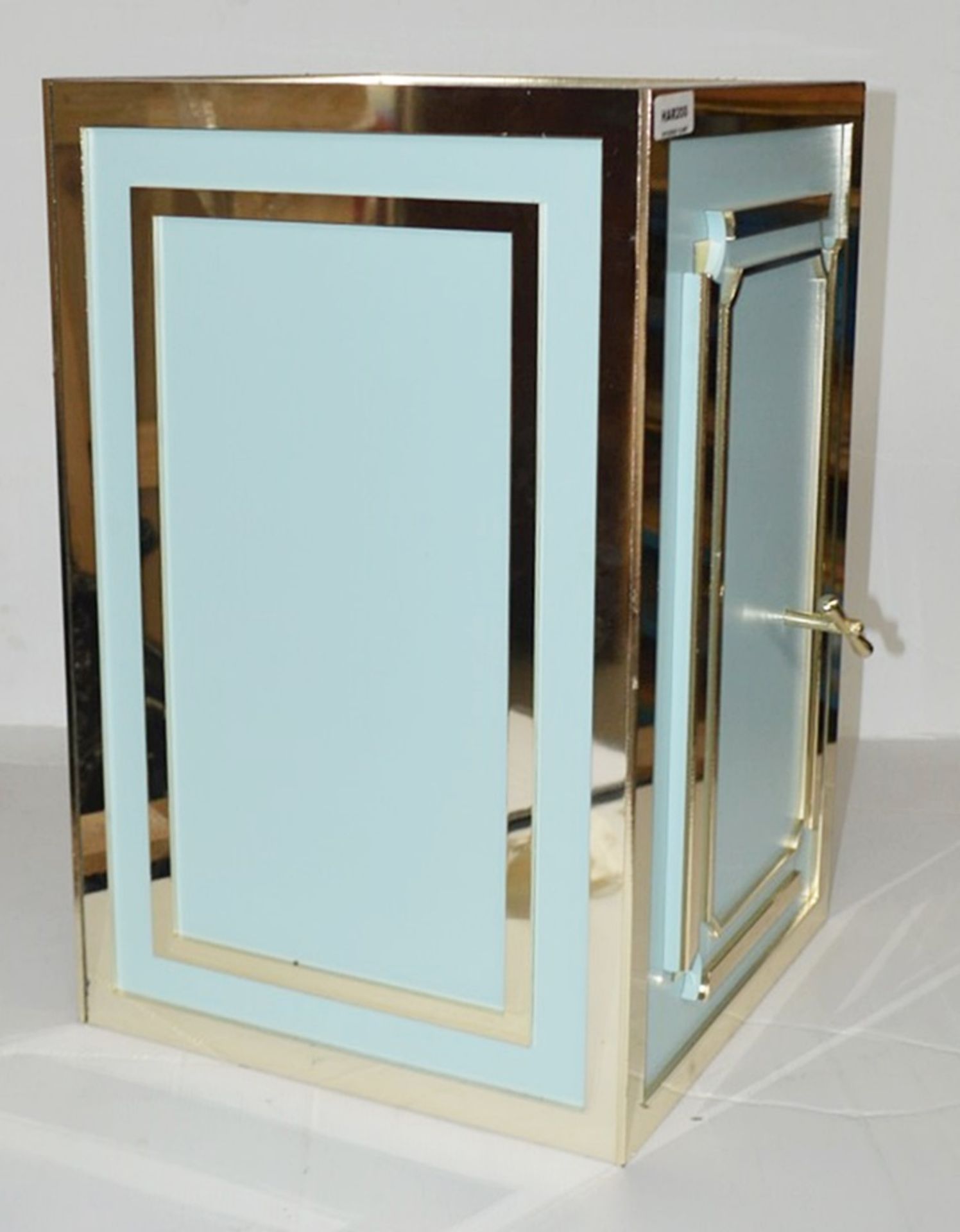 1 x Bank Vault Safe-style Shop Display Dummy Prop In Tiffany Blue With Gold Tinted Mirror Decoration - Image 2 of 3