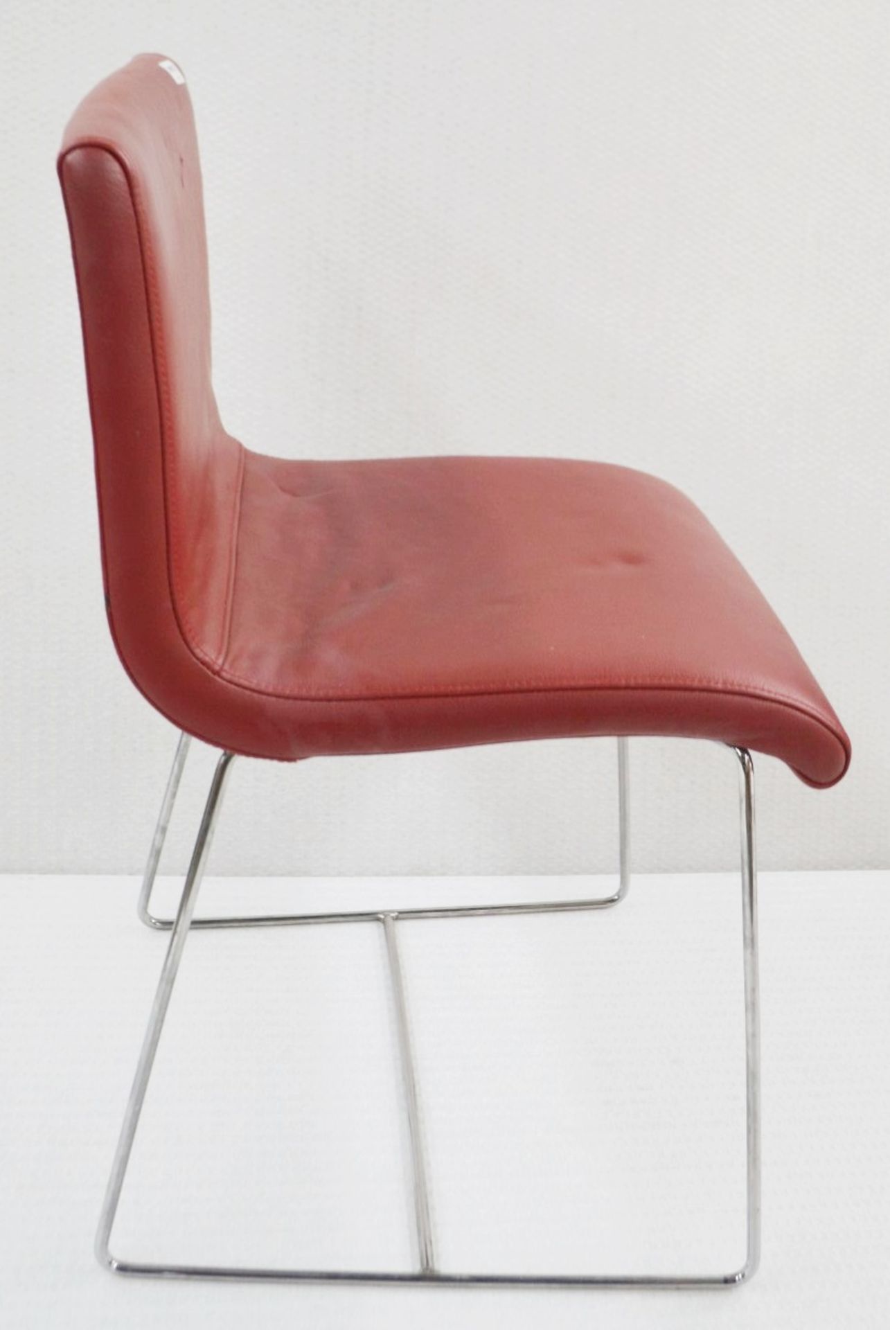 4 x Stylish Contemporary Chairs Upholstered In Red Faux Leather With Chrome Bases - Dimensions: - Image 2 of 6