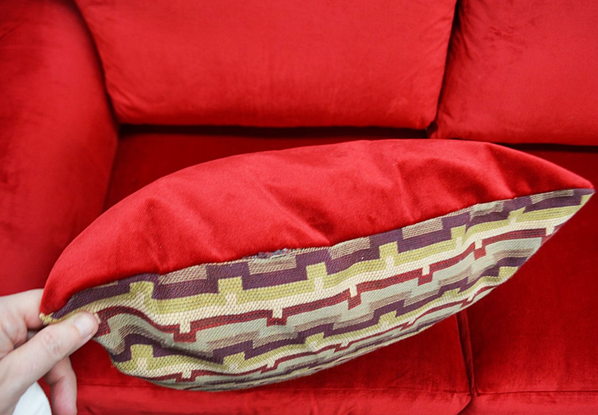 1 x Bespoke 2-Seater Commercial Sofa In A Bright Red Velvet With Complimenting Cushion - - Image 3 of 6