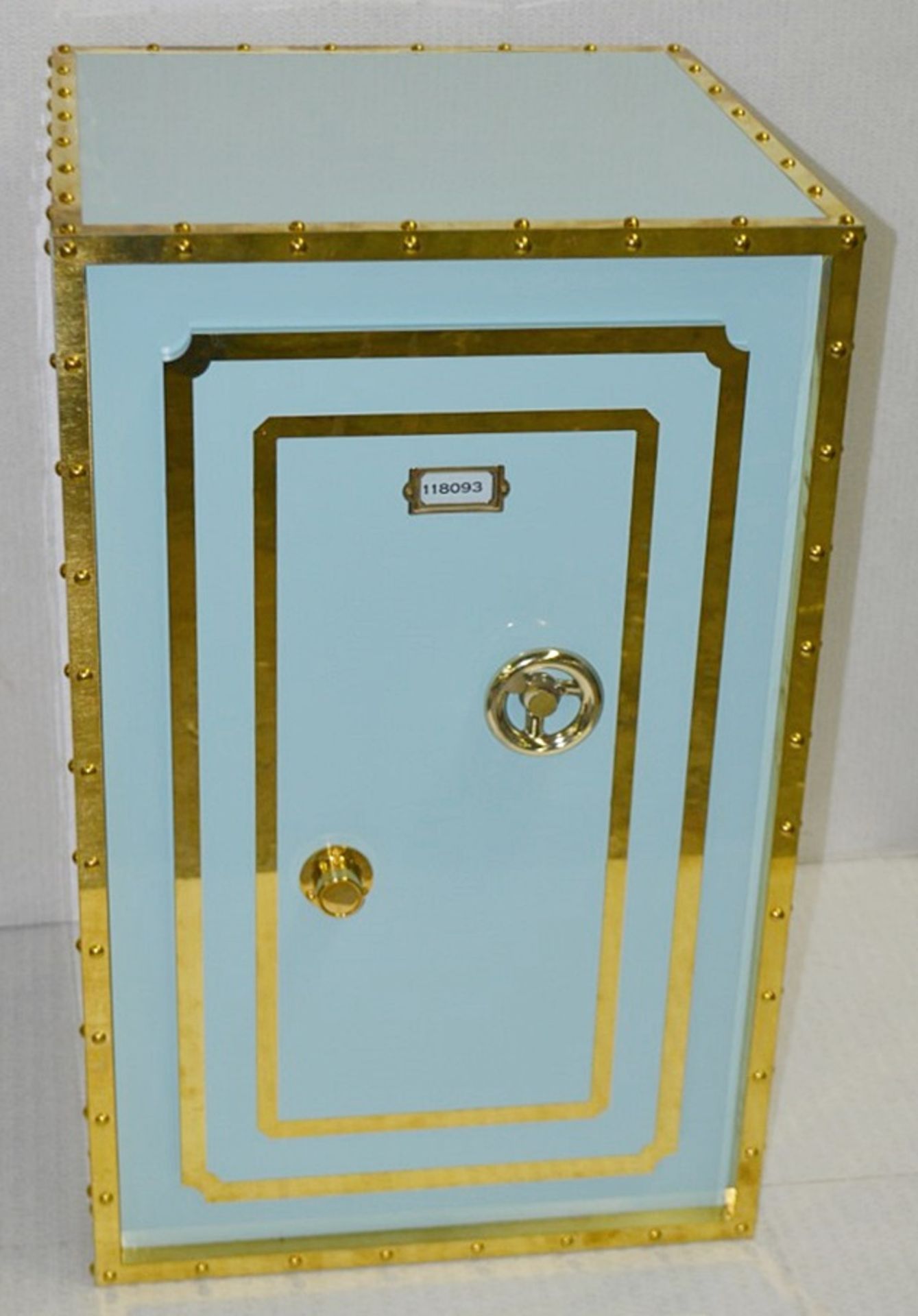 1 x Opulent Bank Vault Safe-style Shop Display Plinth In Tiffany Blue With Gold Trim - Image 2 of 6