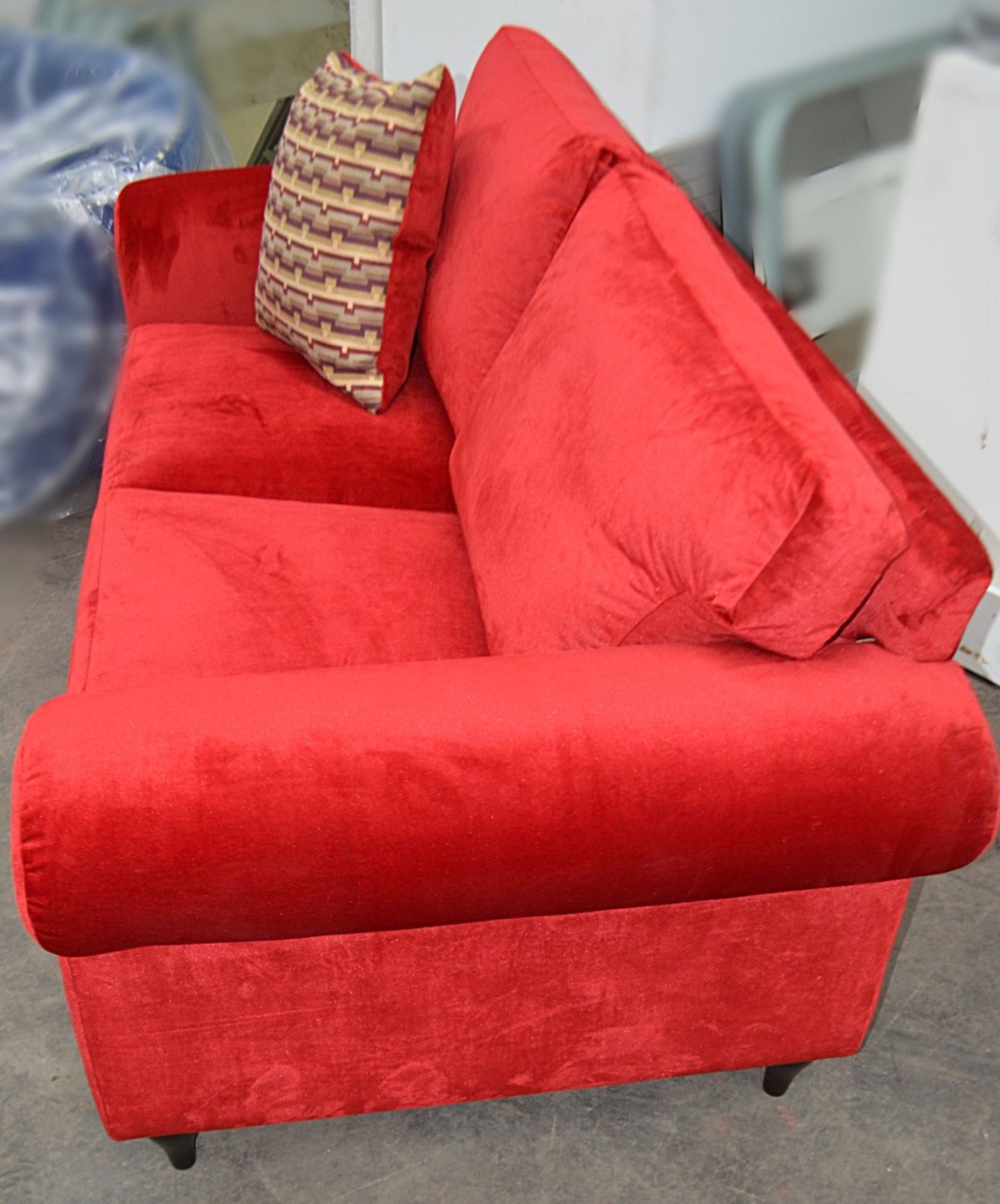 1 x Bespoke 2-Seater Commercial Sofa In A Bright Red Velvet With Complimenting Cushion - - Image 4 of 6