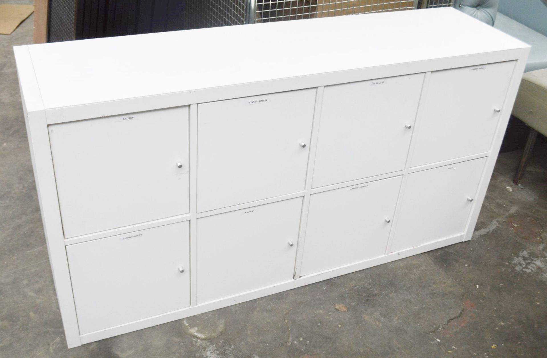 1 x 8-Door Salon Storage Unit In White - Dimensions: H77 x W146.5 x D38.7cm - Ref: MHB135 - - Image 2 of 4