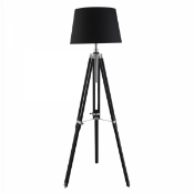 1 x Searchlight Tripod Floor Lamp - Chrome and Black Base With Faux Silk Shade - Product Code: