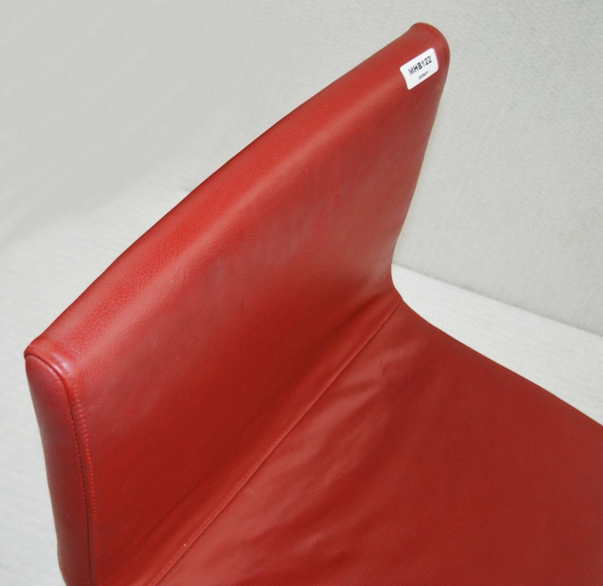 4 x Stylish Contemporary Chairs Upholstered In Red Faux Leather With Chrome Bases - Dimensions: - Image 3 of 6