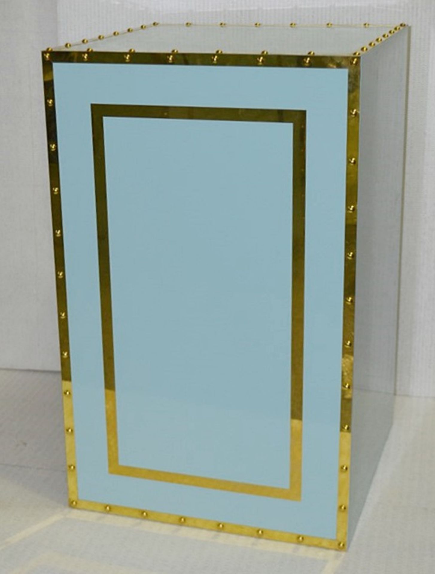 1 x Opulent Bank Vault Safe-style Shop Display Plinth In Tiffany Blue With Gold Trim - Image 3 of 6