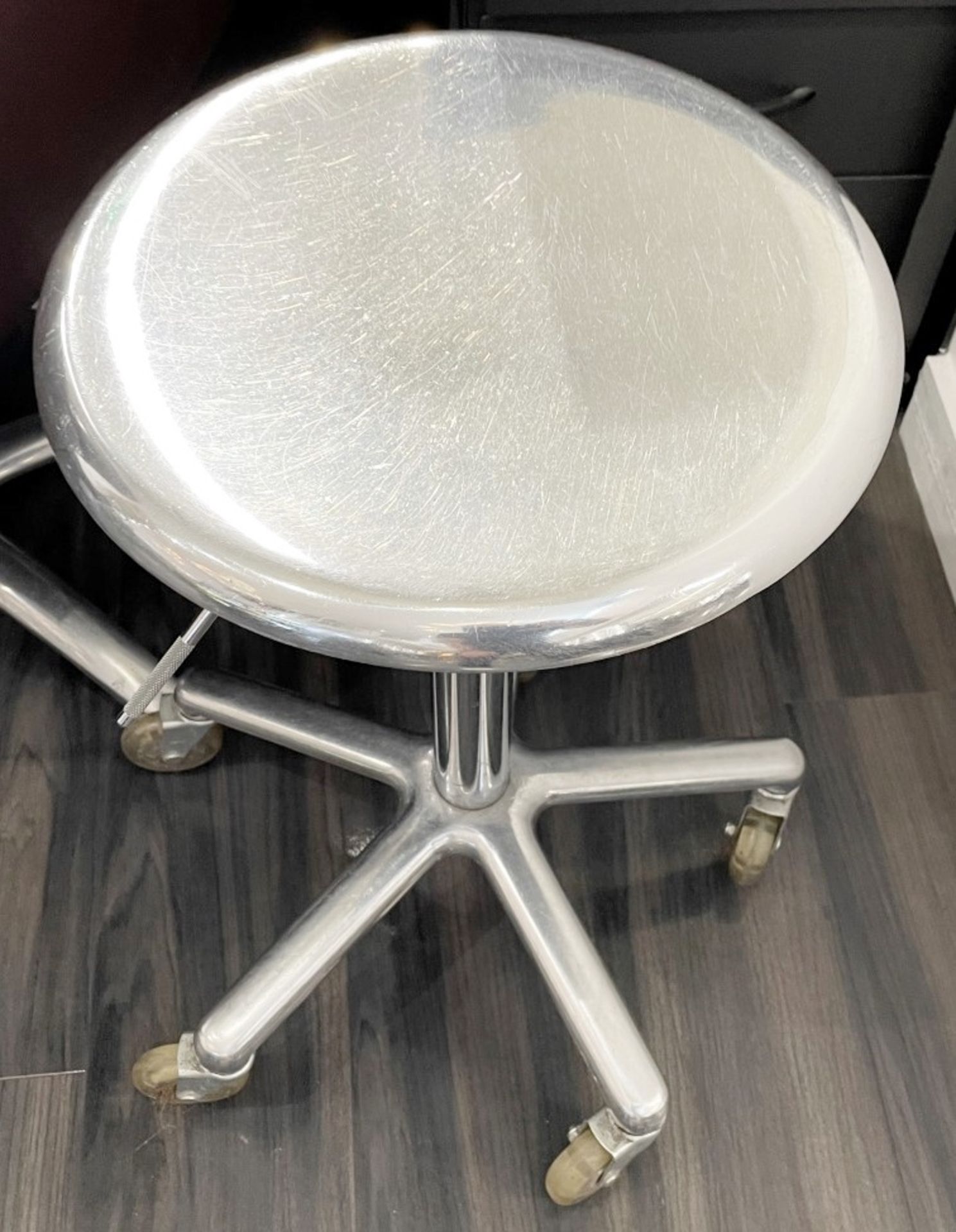 3 x Chrome  Gas Lift Technician Stools - Dimensions: Diameter: 36cm, Height 56-82cm - Ref: MHB104/ - Image 2 of 4