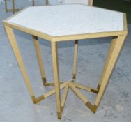 1 x Designer 6-Sided Display Table With Mother Of Pearl Mosiac Top And Base Accents In Gold -