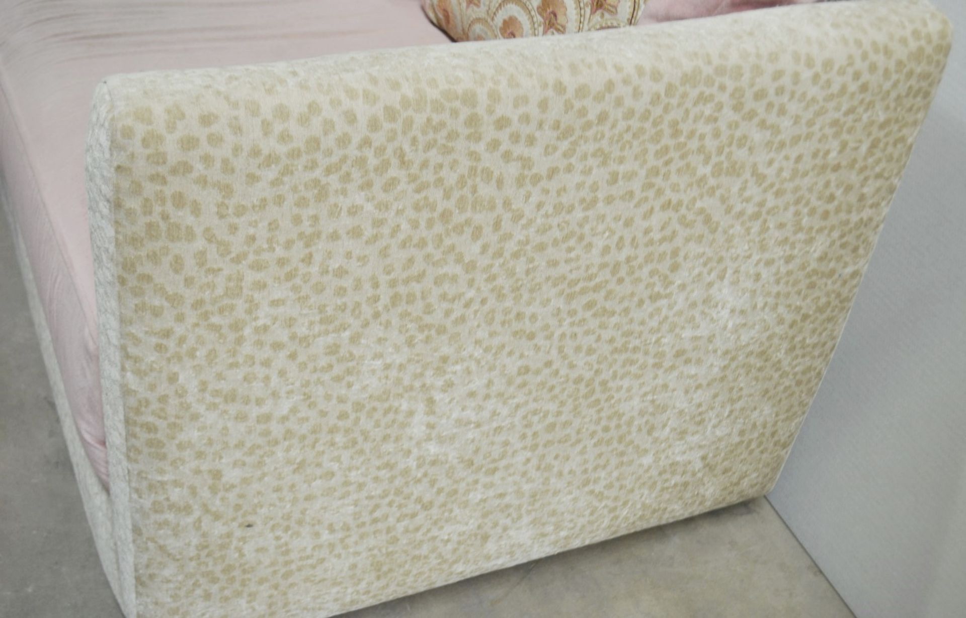 1 x Upholstered Sofa With 3 x Cushions, Pale Pink Seat Cushion With Matching Footstool - Ref: HMS104 - Image 3 of 5