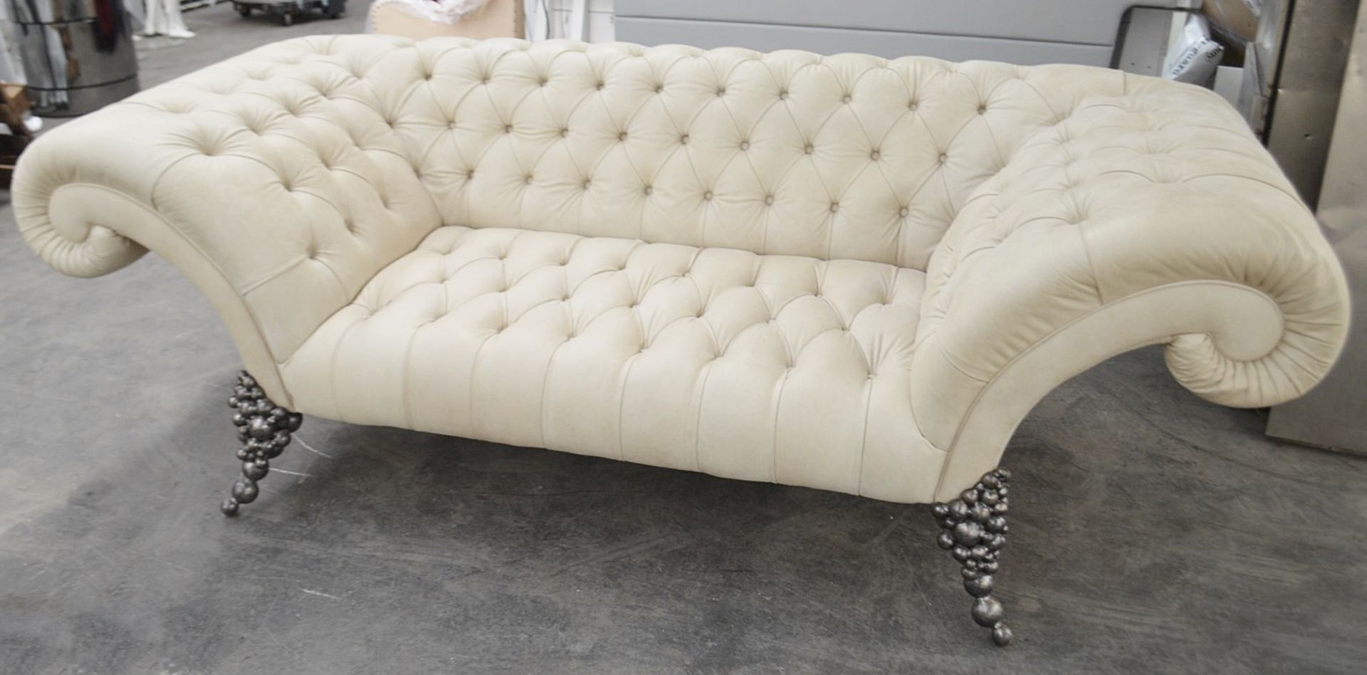 1 x Stunning Bespoke Cream Button-Back Leather Sofa - Professionally Handcrafted - Complete One-Off - Image 2 of 8