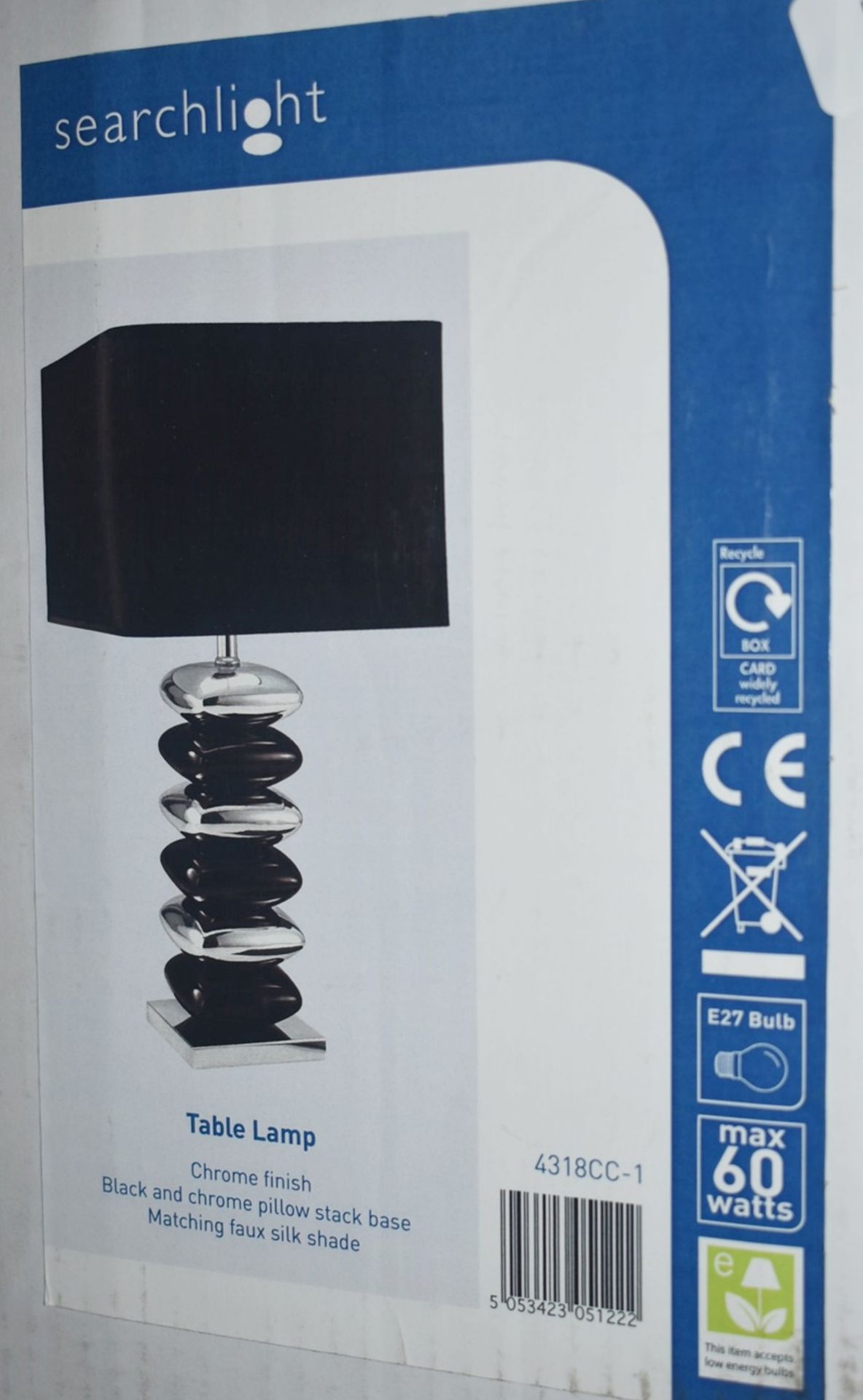 1 x Searchlight Bravo Table Lamp - Pillow Stacked Black/Chrome Base and Black Shade - Product - Image 3 of 3