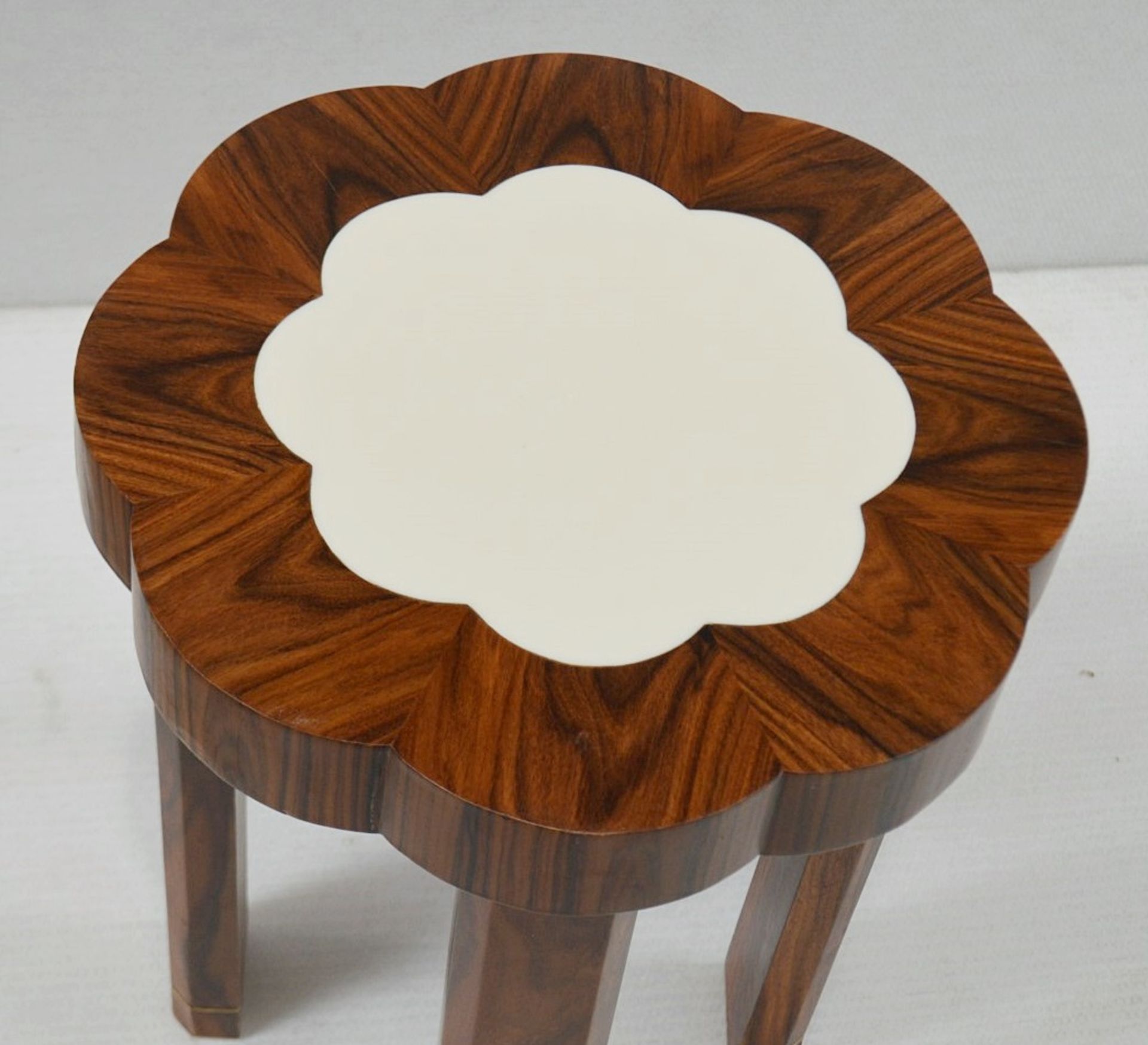 1 x Moroccan-style Solid Wood Side Table With Stone Inlay And Glass Top - Dimensions: Height - Image 4 of 5