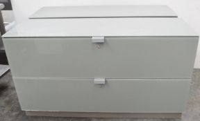 2 x Glass Topped / Fronted Lockable 2-Door Salon Storage Units In Grey - Read Description