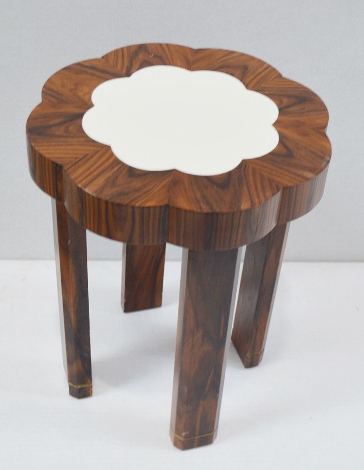 1 x Moroccan-style Solid Wood Side Table With Stone Inlay And Glass Top - Dimensions: Height - Image 5 of 5