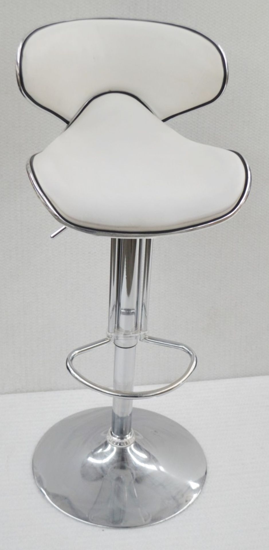 4 x Salon Saddle Seats In White And Chrome - Dimensions: W46 x D44 x H85-106cm / Seat 57-79cm  -