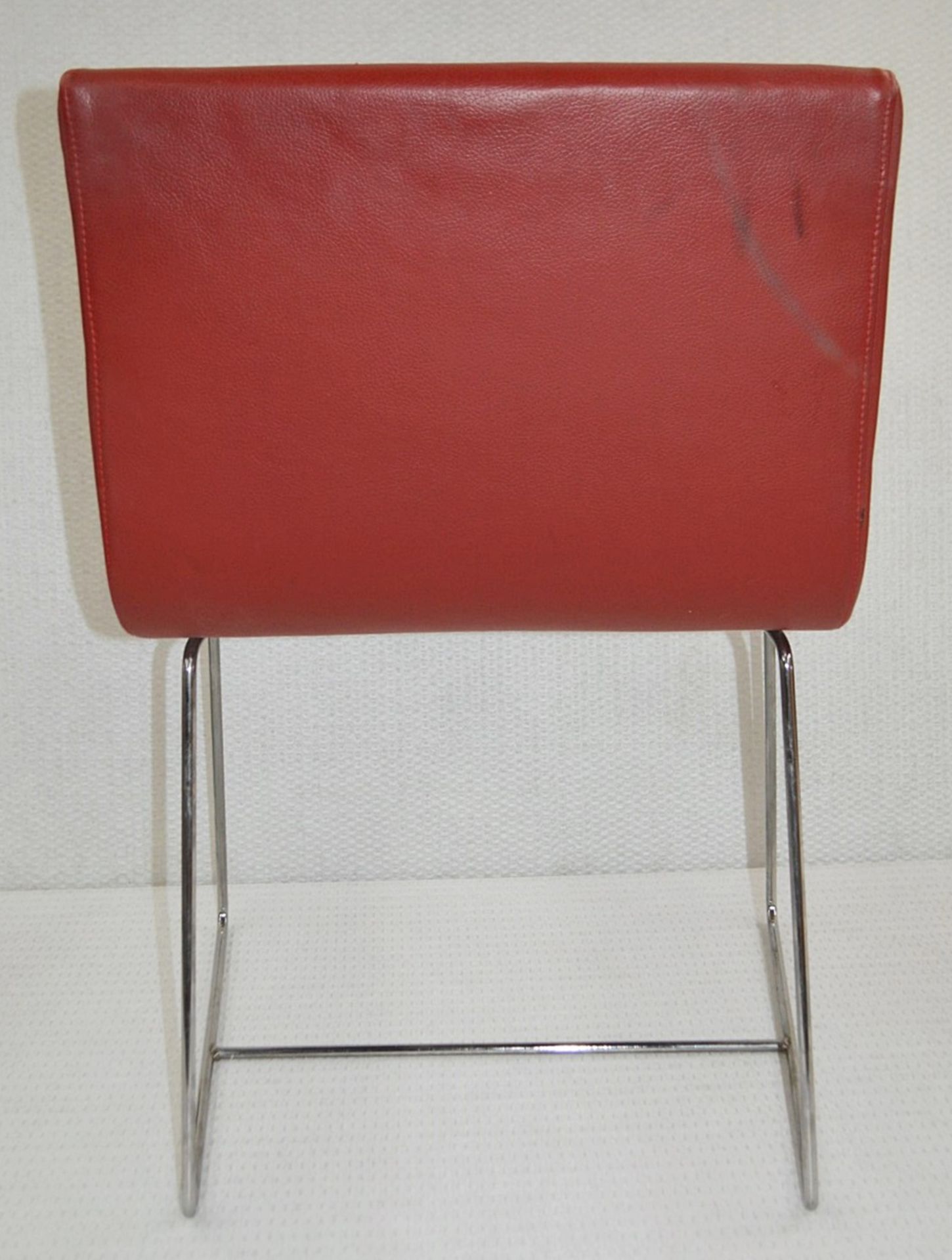 4 x Stylish Contemporary Chairs Upholstered In Red Faux Leather With Chrome Bases - Dimensions: - Image 4 of 6