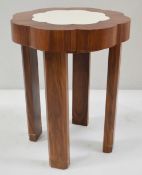 1 x Moroccan-style Solid Wood Side Table With Stone Inlay And Glass Top - Dimensions: Height