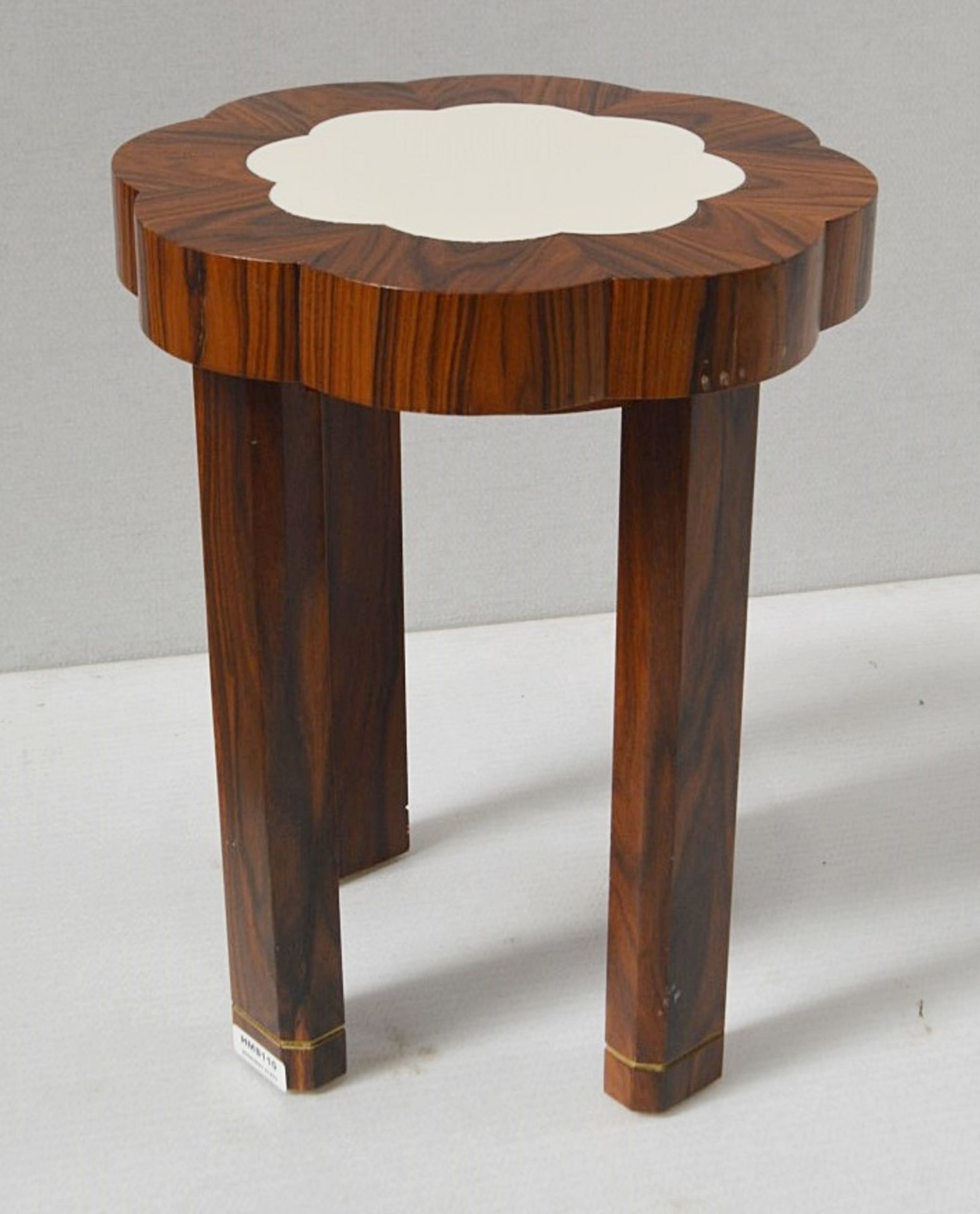 1 x Moroccan-style Solid Wood Side Table With Stone Inlay And Glass Top - Dimensions: Height - Image 2 of 3