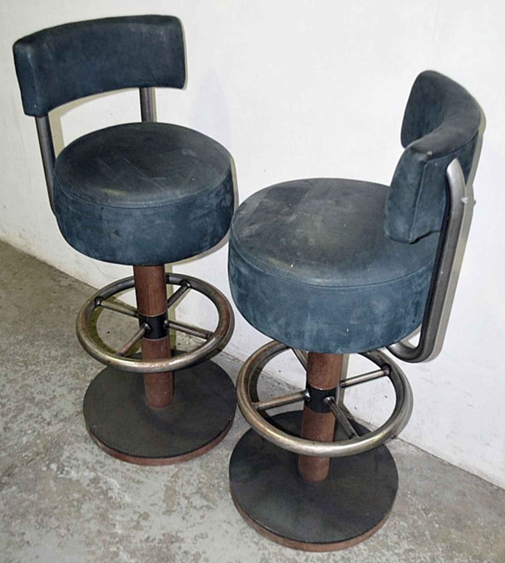 2 x Commercial Industrial-Style Hand-Built Stools With Tough Leather Upholstery And Circular