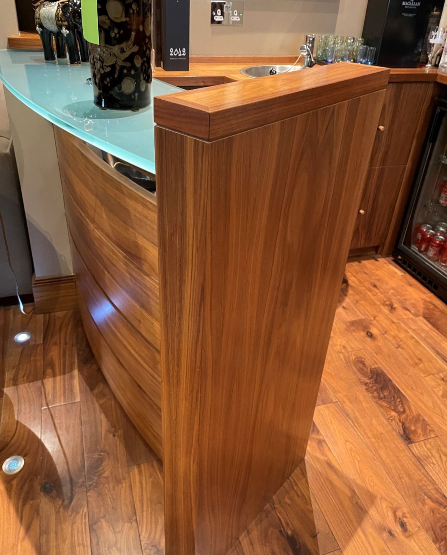 1 x Bespoke Fitted Curved Bar Area In Cherry Wood With A Frosted Glass Counter - NO VAT - Image 6 of 30